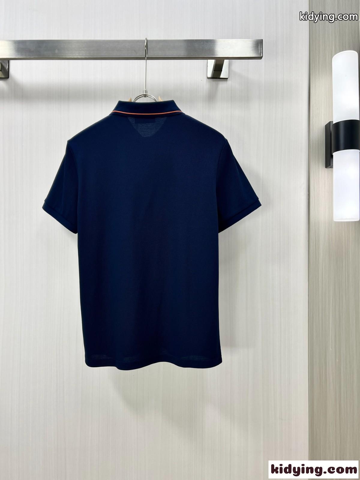 洗練された カジュアル コットンピケ ポロシャツ エルメス Tシャツ コピー ネイビー-1