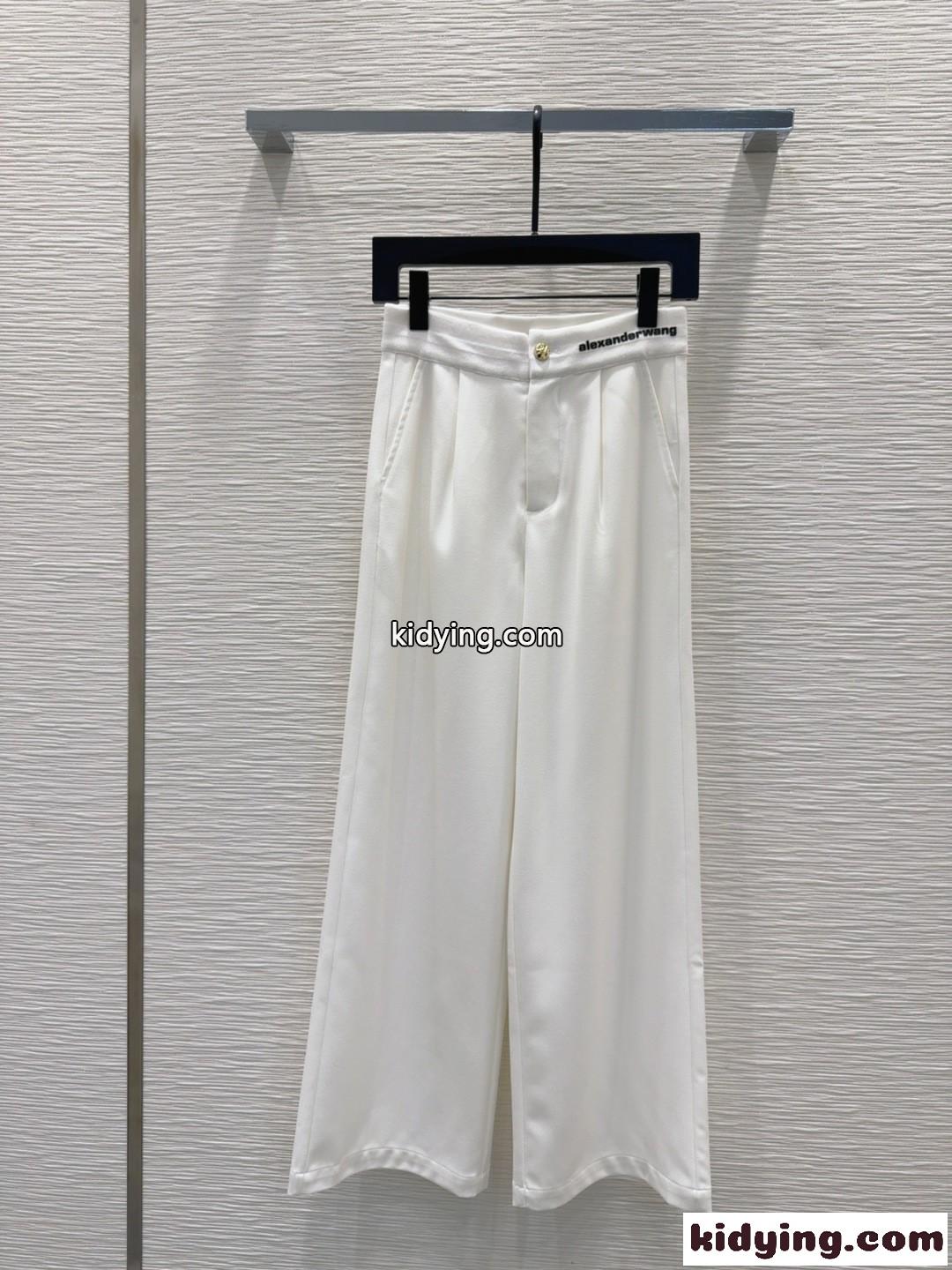 シンプル ロゴ入り ロングパンツ アレキサンダーワング パンツ コピー ホワイト-1