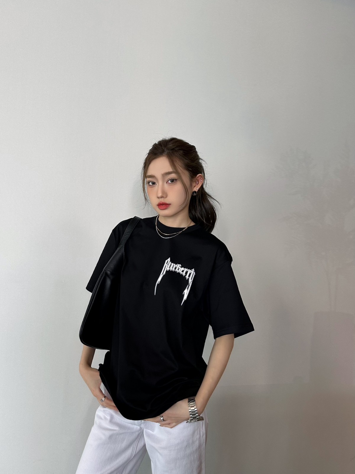 ベーシック ロゴプリント コットンTシャツ バーバリー Tシャツ コピー ブラック-4