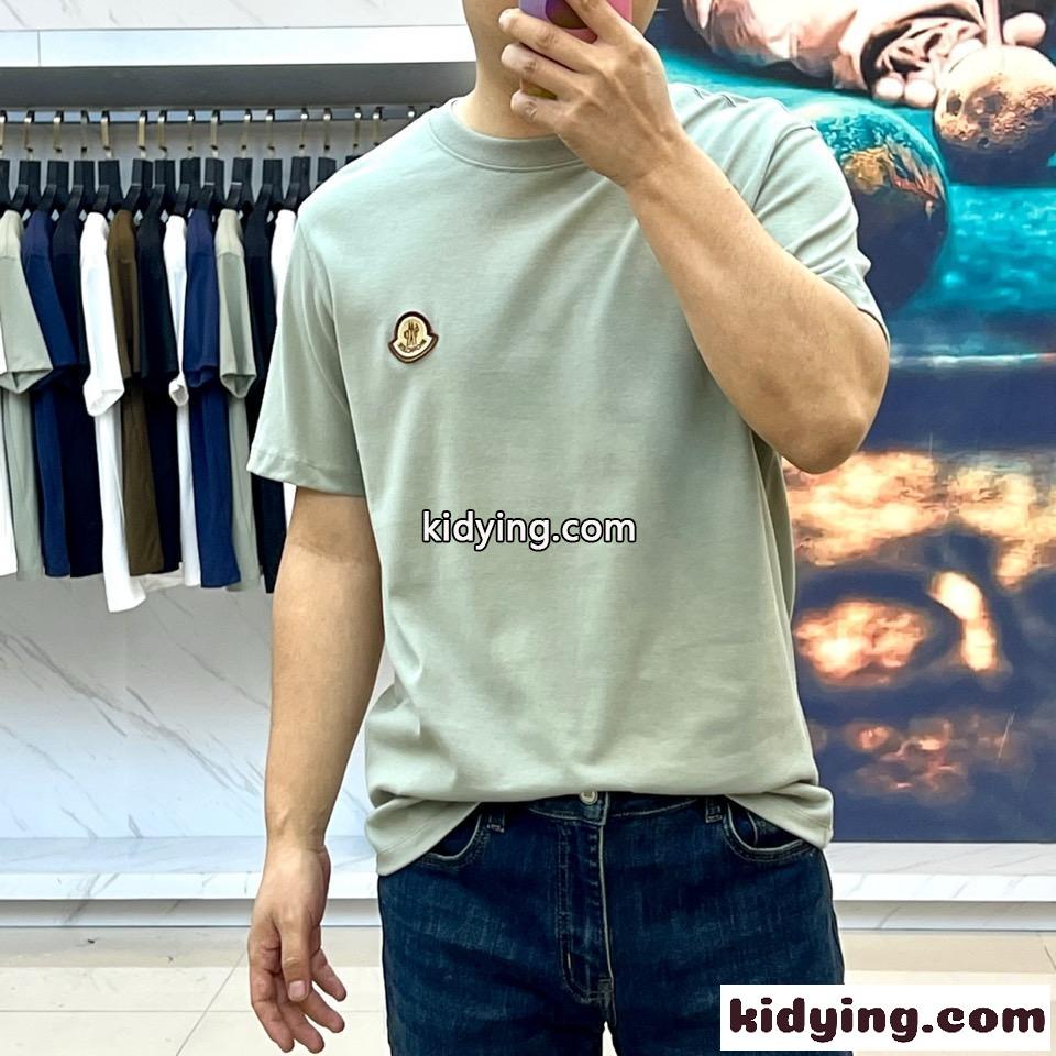 シンプル カジュアル コットン 半袖Tシャツ モンクレール Tシャツ コピー グリーン-1