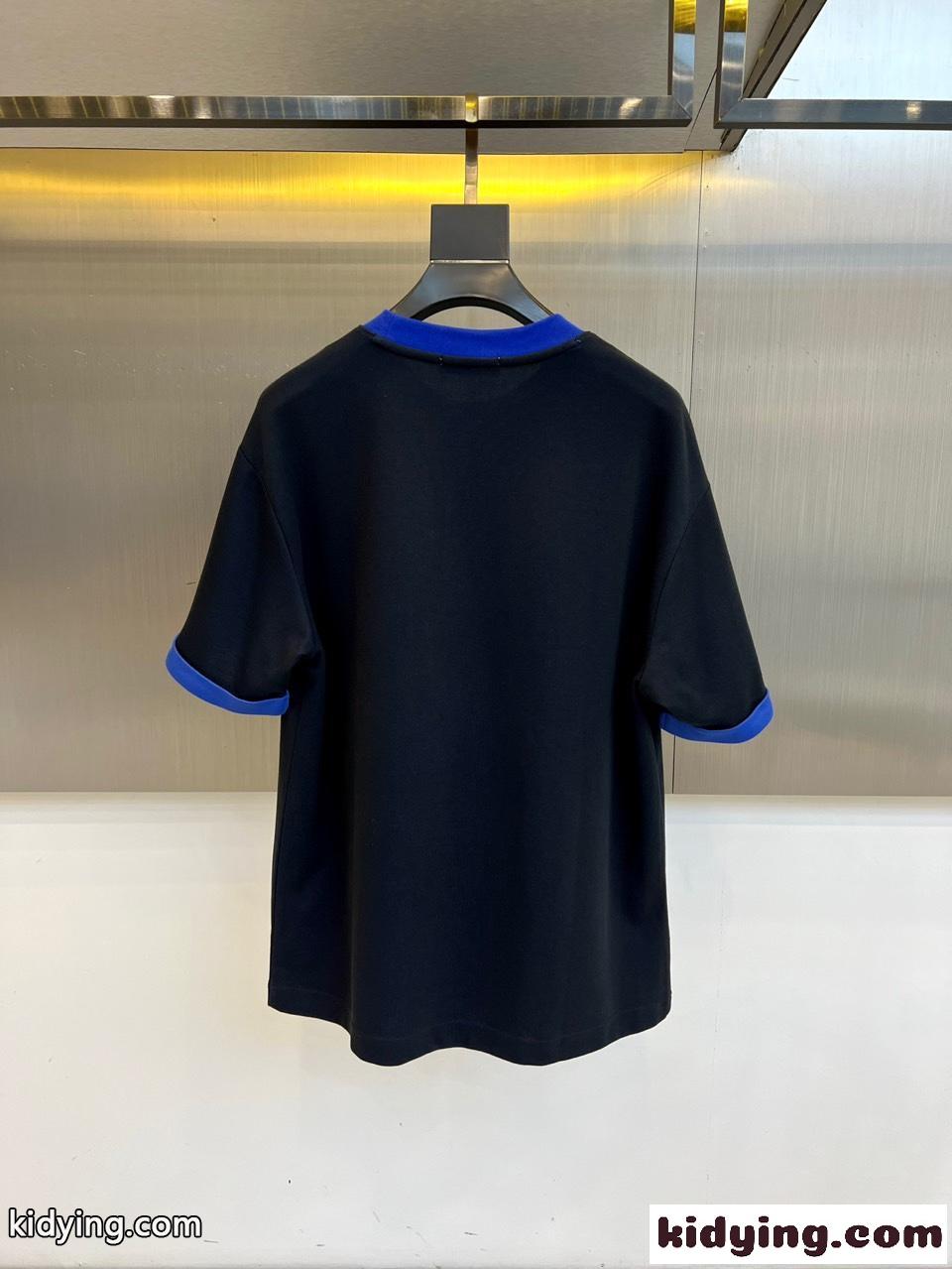 ロエベ Tシャツ 偽物 お洒落 カジュアル コットン 半袖Tシャツ クルーネック ネイビー-5