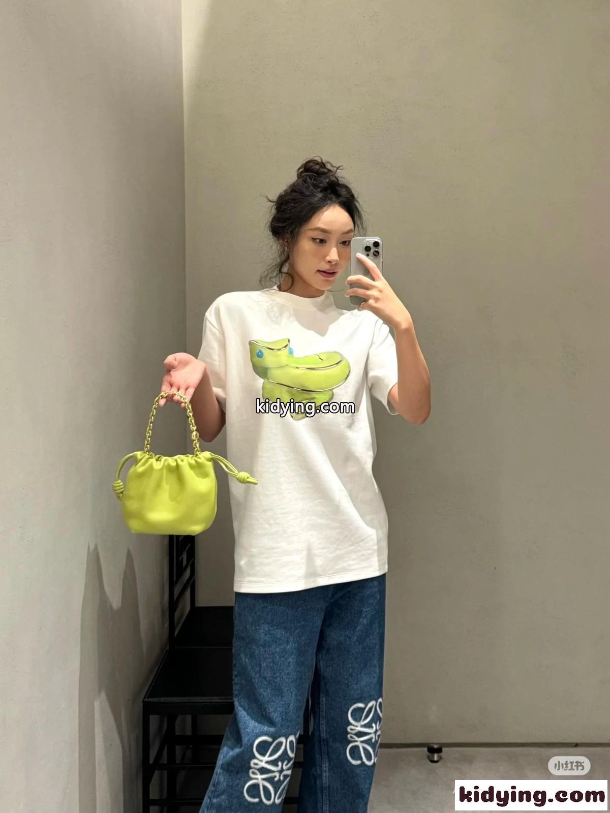 シンプル スネークプリント クルーネック半袖Tシャツ ロエベ Tシャツ コピー ホワイト-3