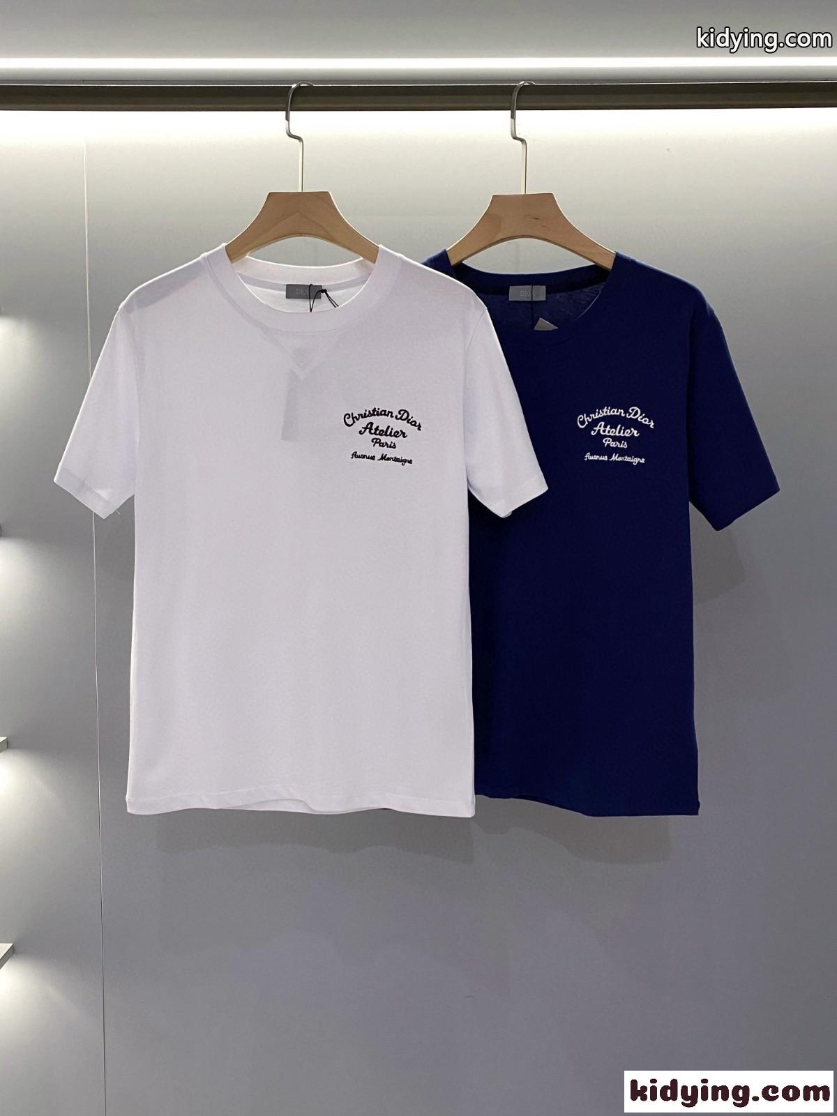 ユニセックス シンプル 刺繍 クルーネック 春夏 コットン クリスチャン・ディオール Tシャツ コピー 半袖 トップス-1