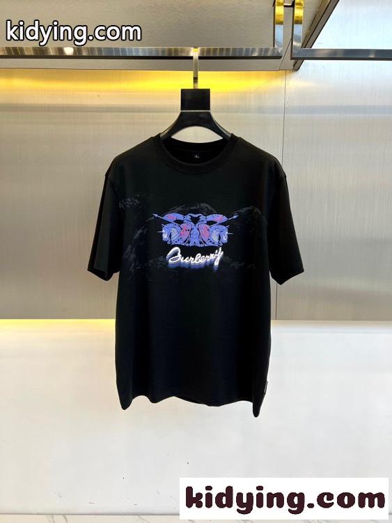 おしゃれ カジュアル バーバリー Tシャツ コピー プリント 半袖Tシャツ ブラック-0