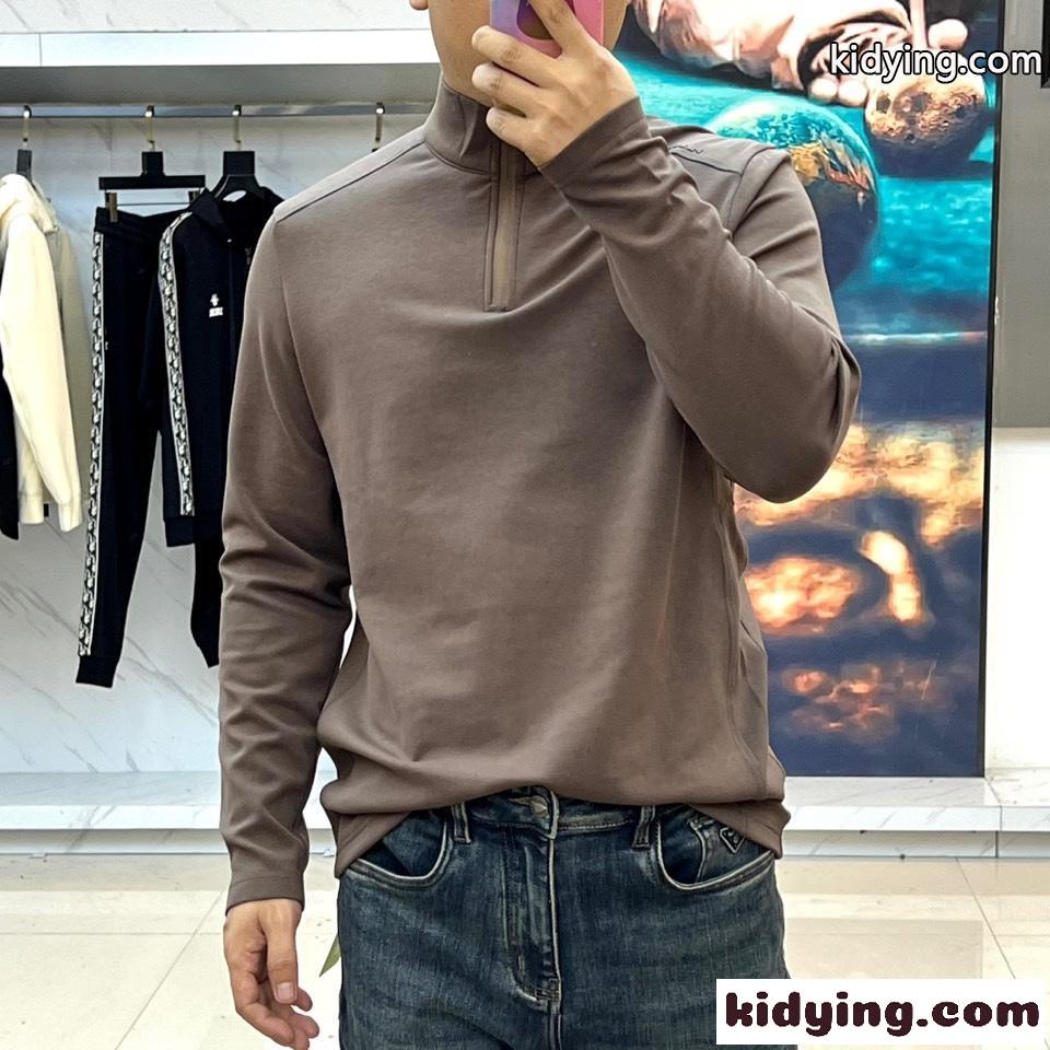 洗練された ハーフジップ プラダ Tシャツ 偽物 長袖Tシャツ プルオーバー ブラウン-2