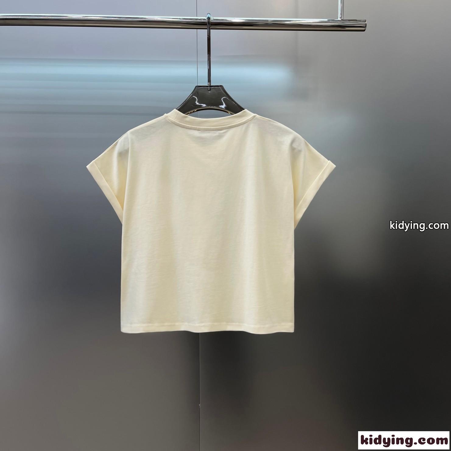 パステルプリント クロップドTシャツ バルマン Tシャツ コピー コットン 半袖 トップス-0
