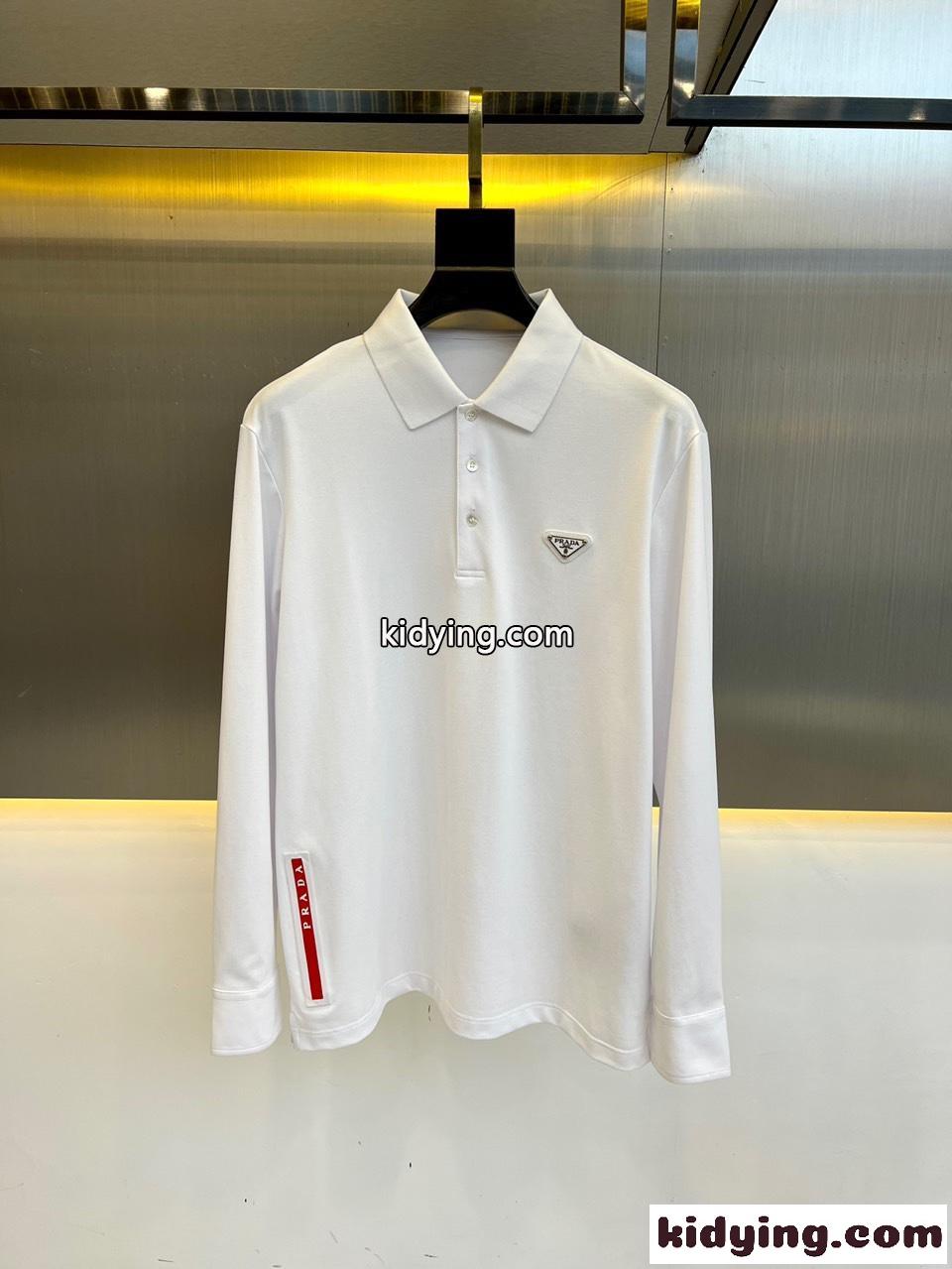 定番 カジュアル ロゴ入り プラダ Tシャツ コピー メンズ 長袖 ポロシャツ-1