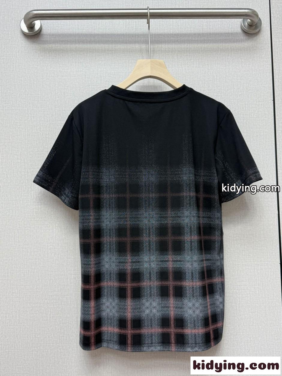 グラデーションチェック クルーネック 半袖Tシャツ バーバリー Tシャツ 偽物 ブラック-4