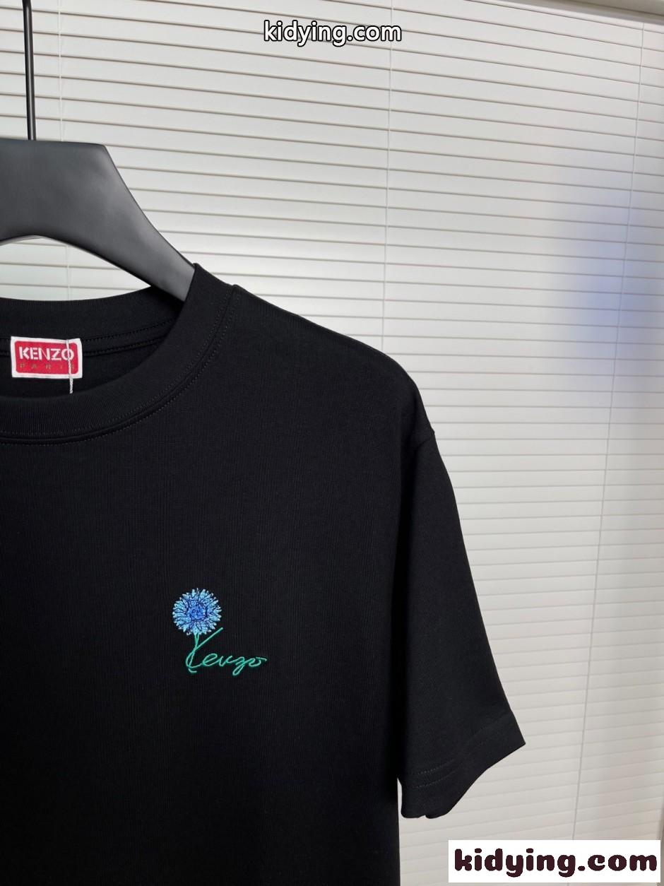 エンブロイダリー コットン 半袖Tシャツ ケンゾー Tシャツ コピー ブラック-2