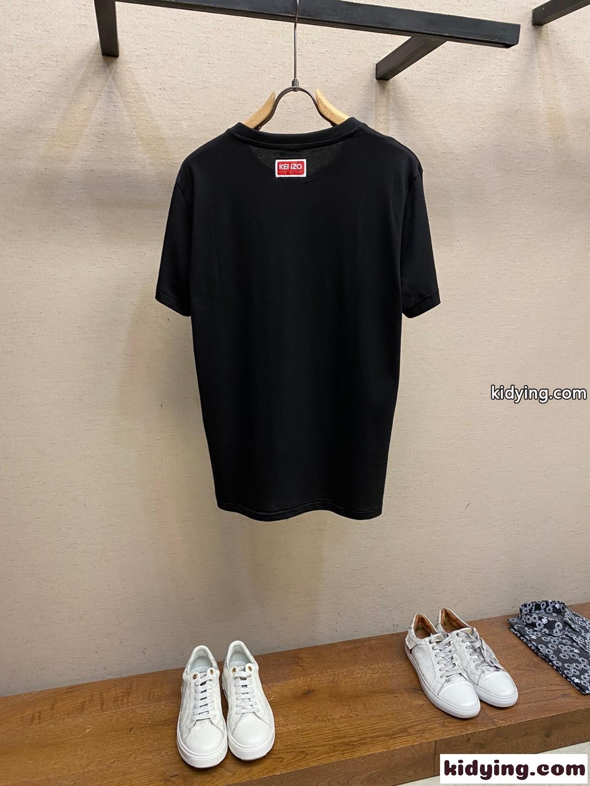 ユニセックス 快適 コットン 半袖Tシャツ ケンゾー Tシャツ コピー クルーネック ブラック-1