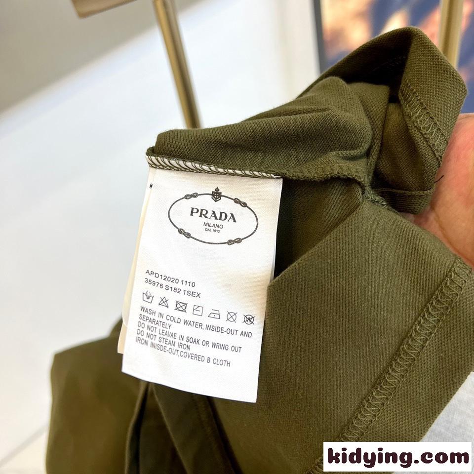 トライアングルロゴ付 コットンピケ ポロシャツ プラダ 半袖Tシャツ コピー グリーン-4