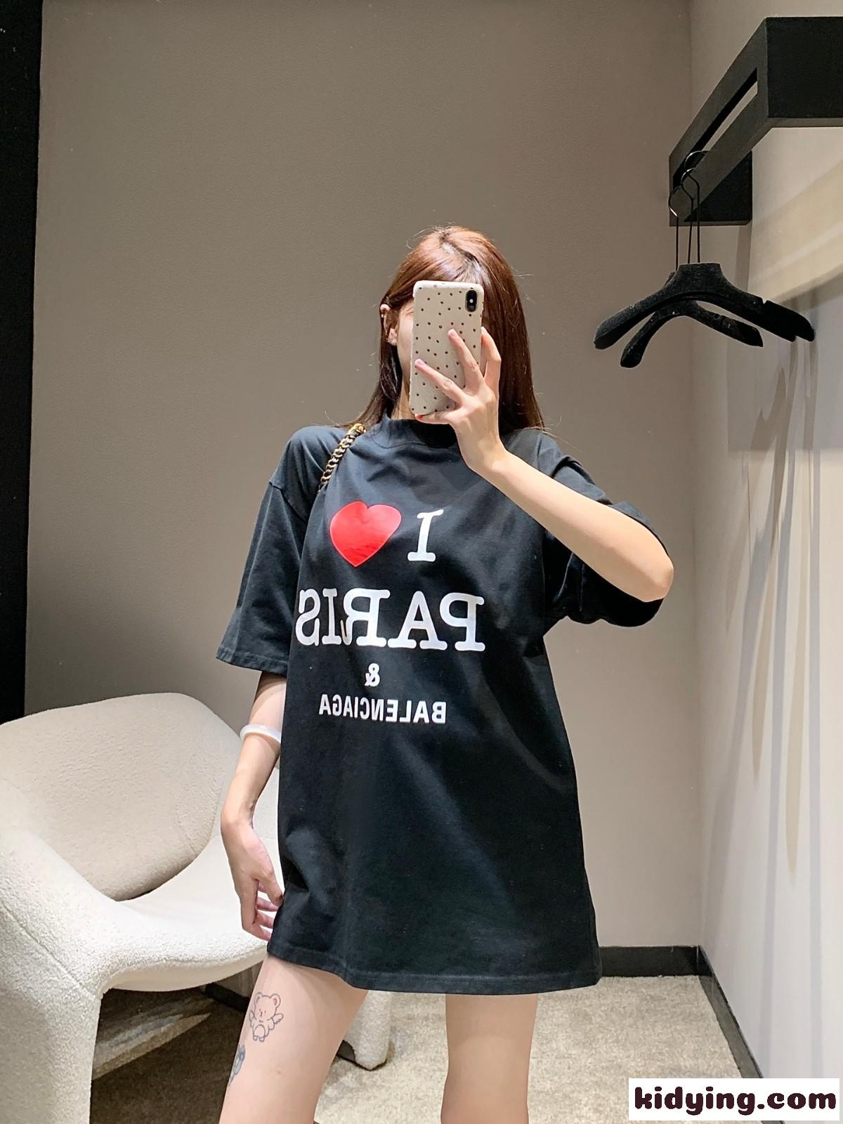 カジュアル プリント オーバーサイズ 半袖Tシャツ バレンシアガ Tシャツ コピー ブラック-4