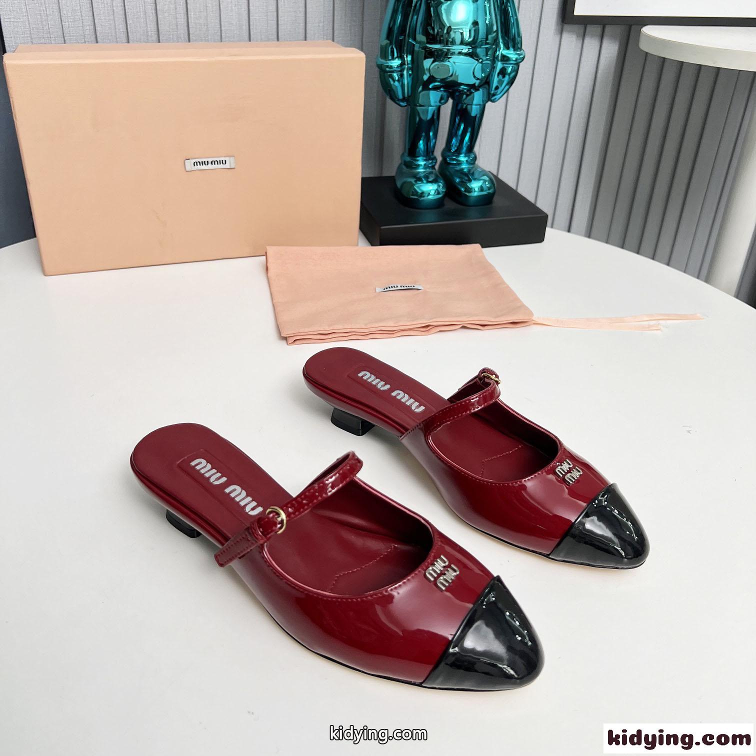 エレガント バイカラー ミュール ミュウミュウ サンダル スーパーコピー レッド-1