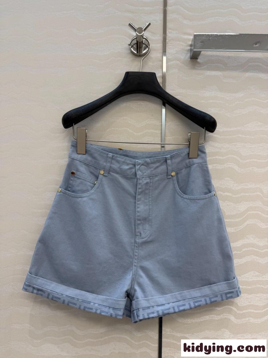 お洒落 デニムショートパンツ フェンディ パンツ コピー ブルー-0