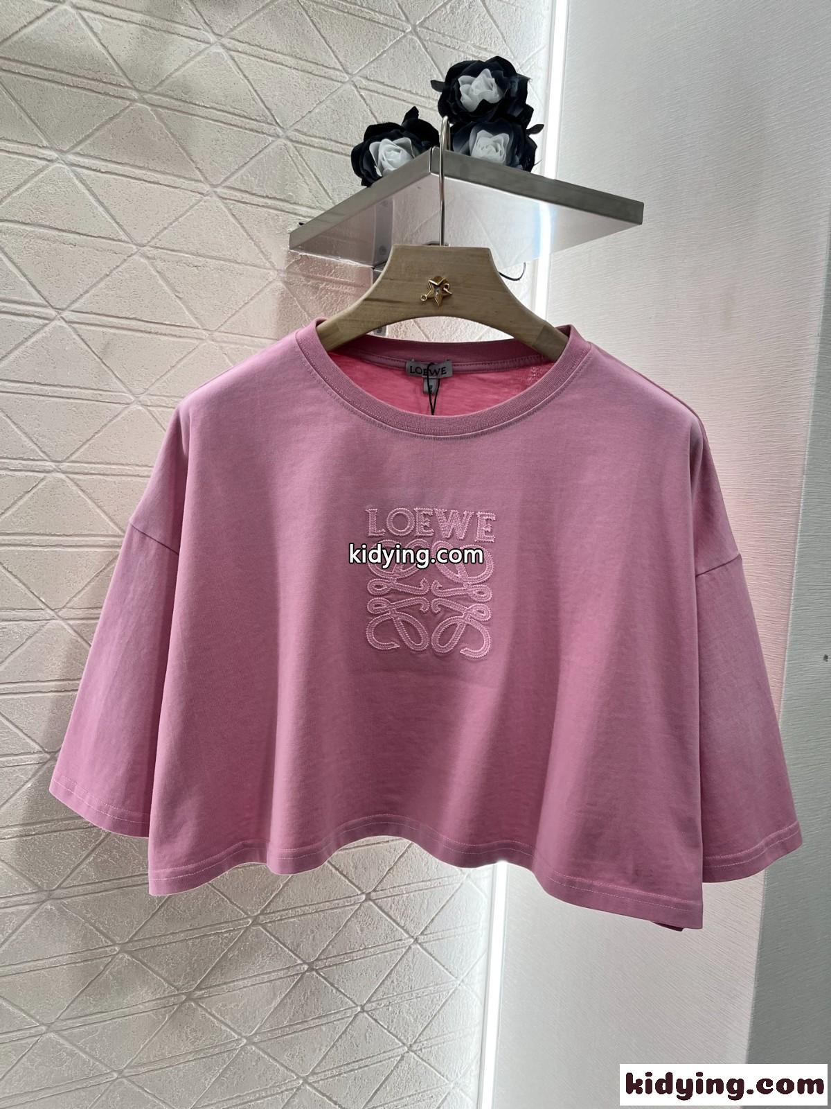 カジュアル アナグラム クロップドTシャツ ロエベ Tシャツ コピー ピンク-1