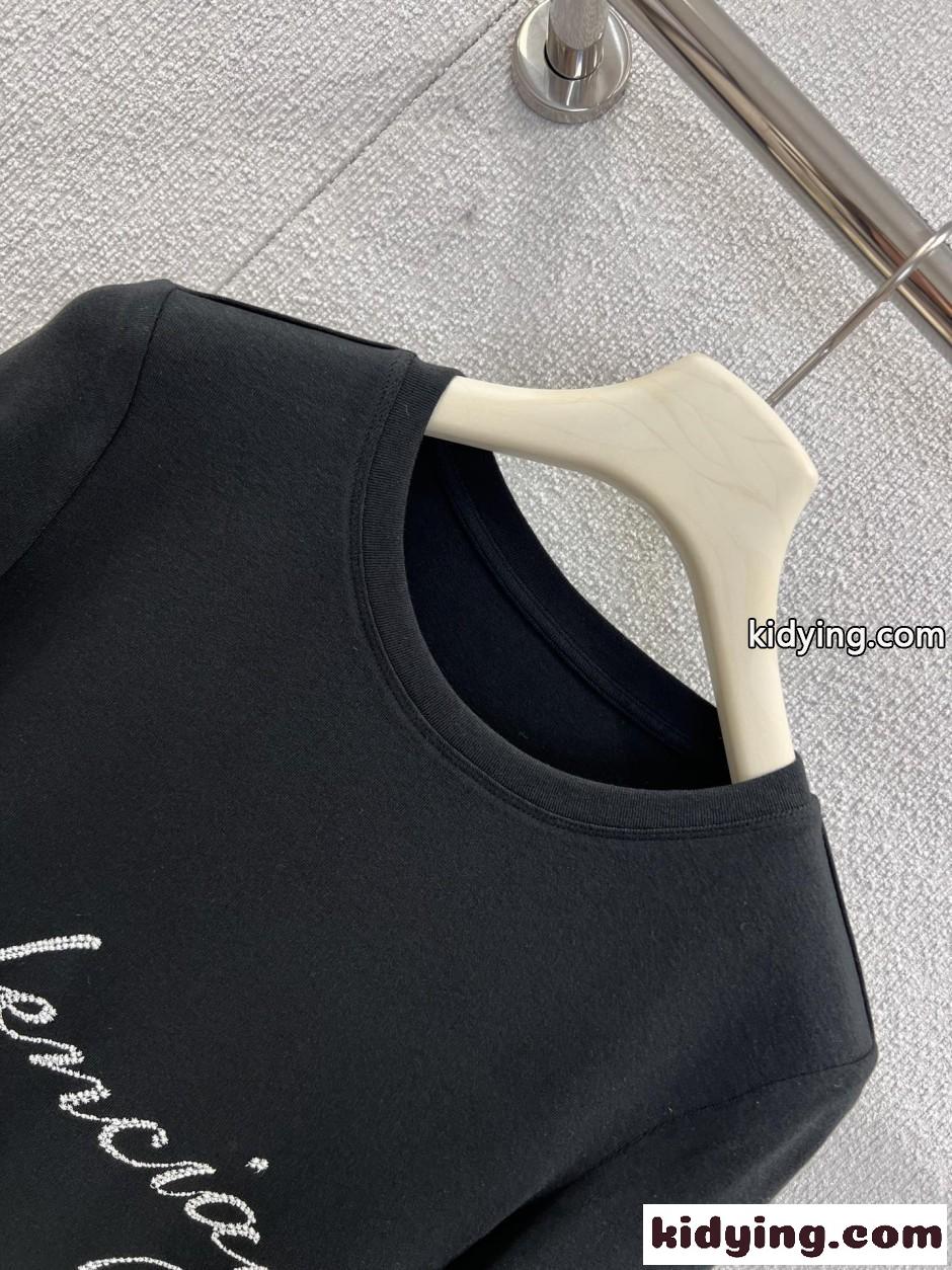 ロゴ刺繍 クルーネック 長袖Tシャツ バレンシアガ Tシャツ 偽物 ブラック-2