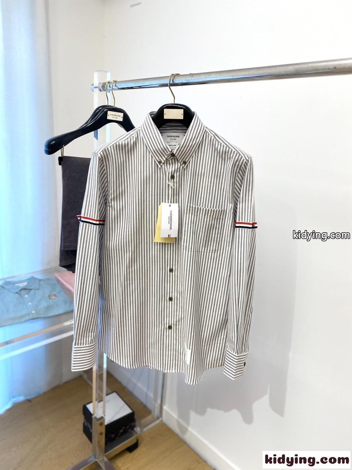 トムブラウン シャツ 偽物 爽やか ストライプシャツ コットン カジュアル-0