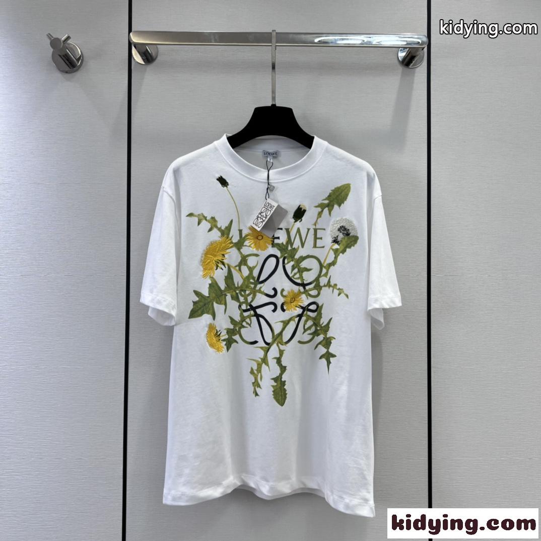 おしゃれ アナグラム フラワー 半袖Tシャツ コットン ロエベ Tシャツ コピー ユニセックス-0