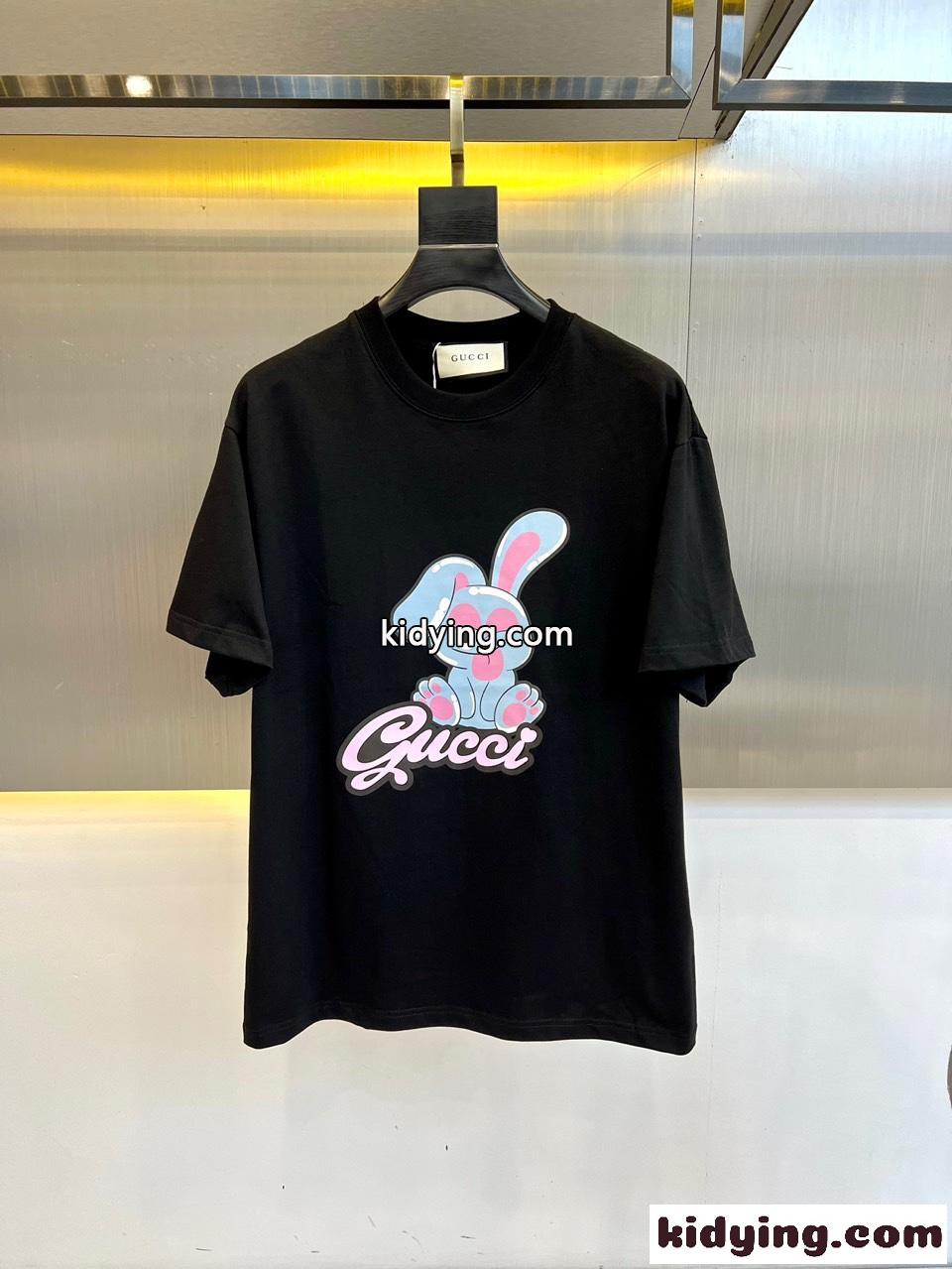 快適 コットン Tシャツ グッチ 半袖Tシャツ コピー クルーネック ブラック-0