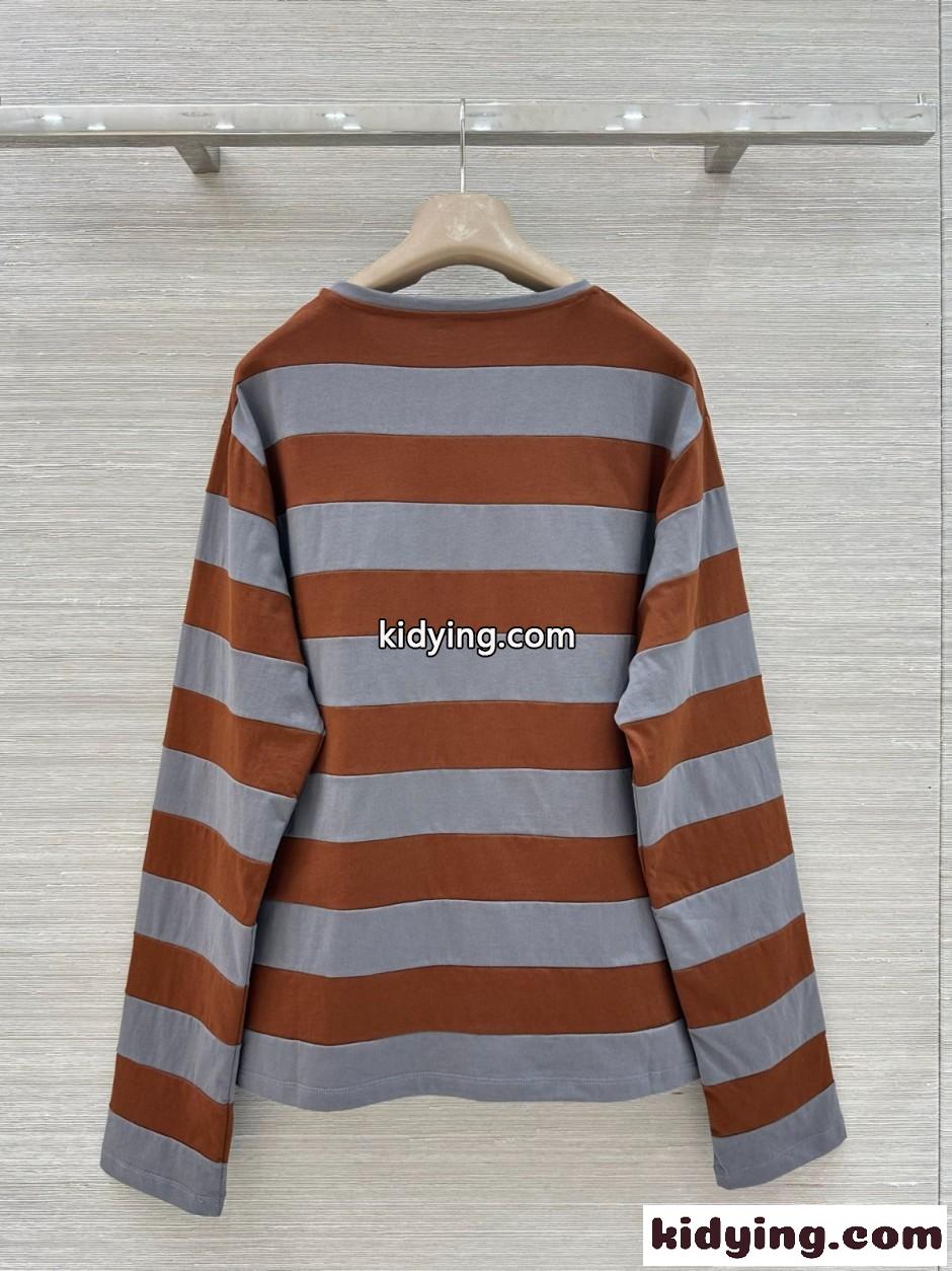 ボーダー柄 コットン 長袖Tシャツ ミュウミュウ Tシャツ コピー カジュアル-3