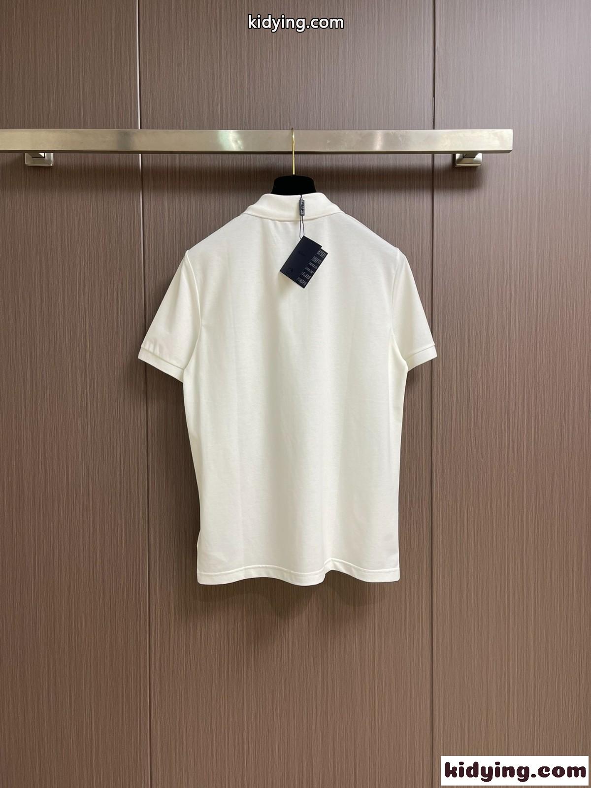シンプル 洗練された コットンピケ ポロシャツ プラダ Tシャツ コピー ホワイト-1