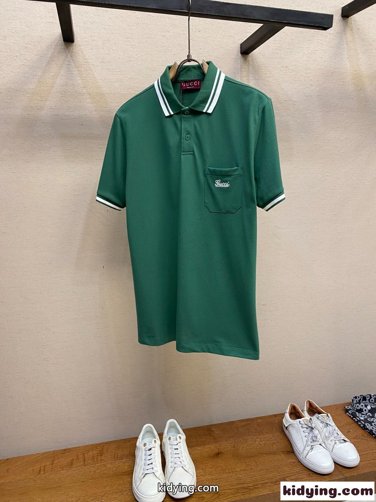 カジュアル コットン 半袖 ポロシャツ グッチ Tシャツ コピー メンズ トップス グリーン-1