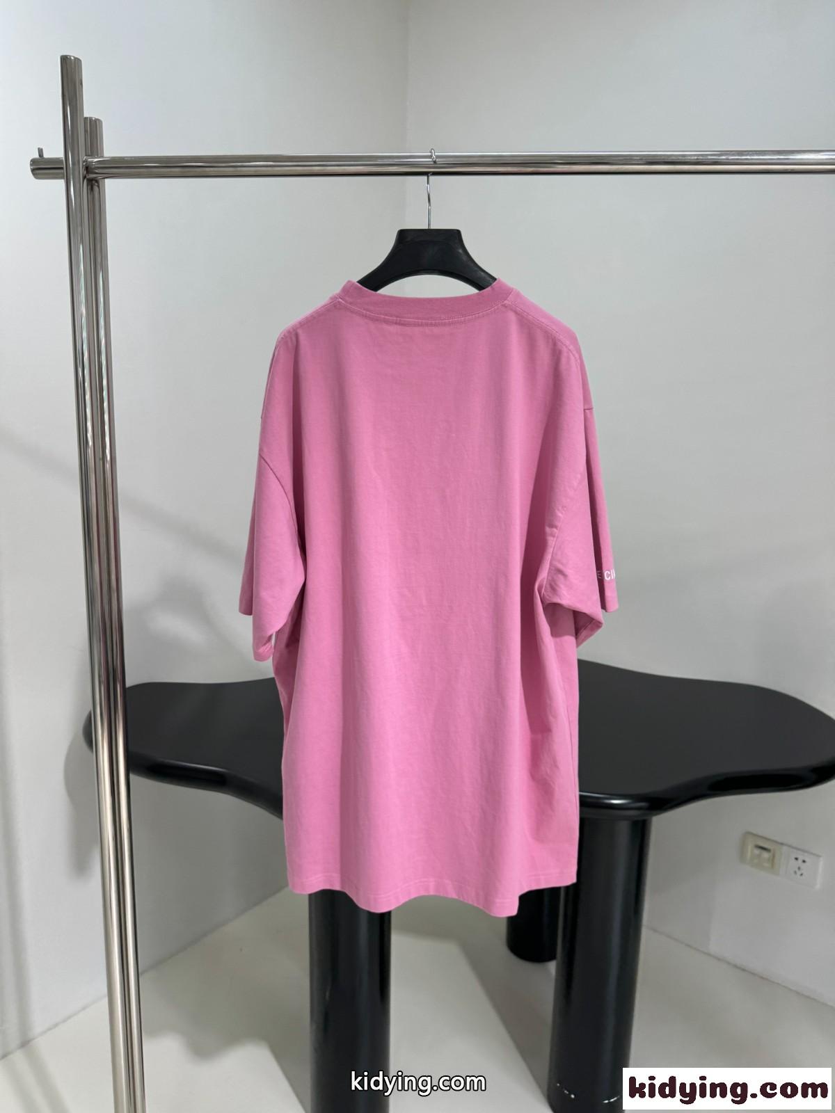 ユニセックス バレンシアガ Tシャツ コピー オーバーサイズ 半袖Tシャツ ピンク-1