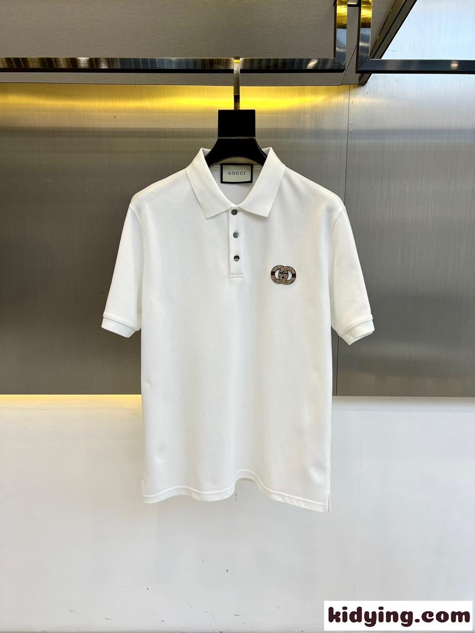 洗練された シンプル コットンピケ ポロシャツ グッチ Tシャツ 偽物 ホワイト-0