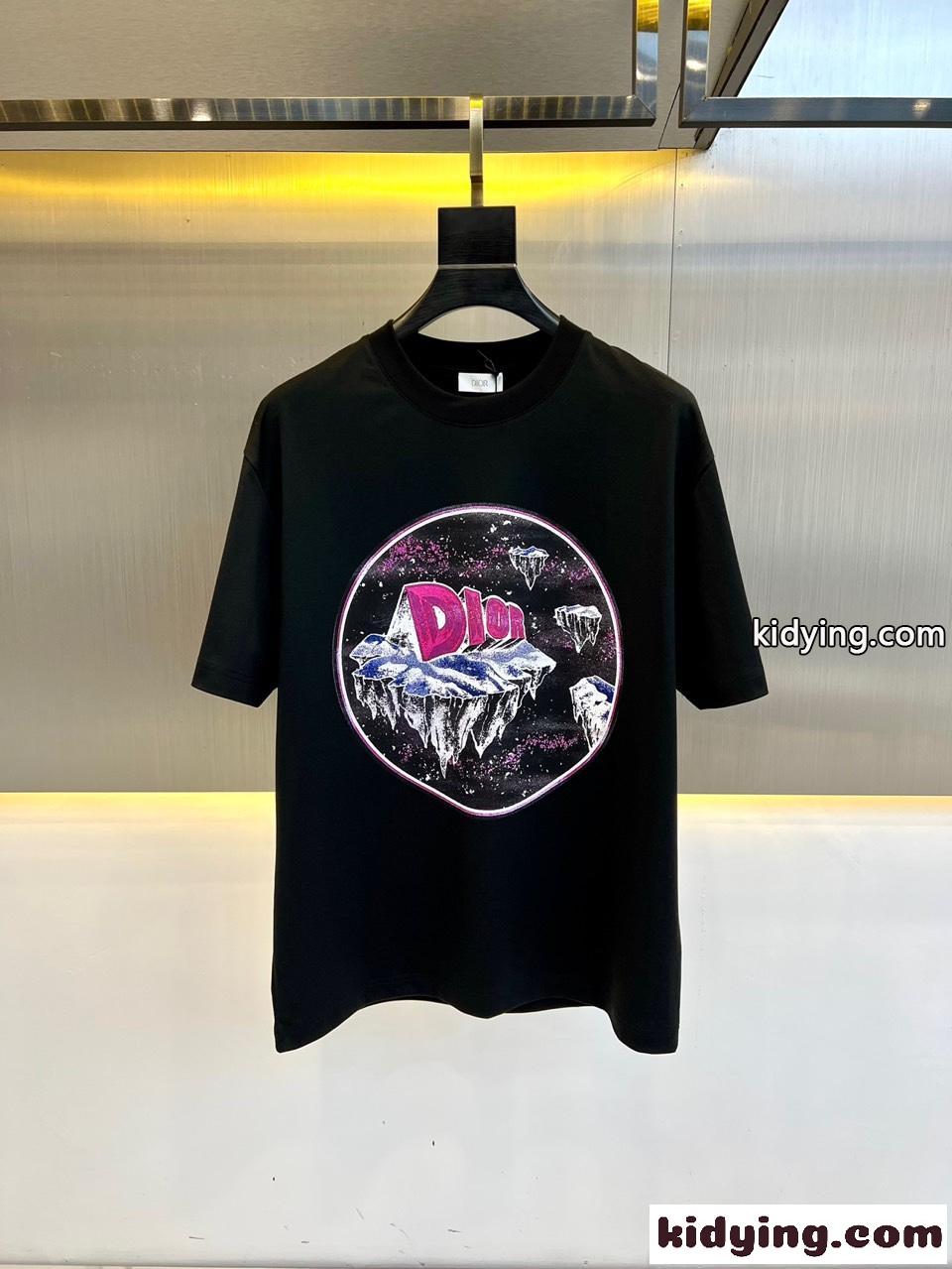 カジュアル プリント クリスチャン・ディオール Tシャツ コピーブラック-0