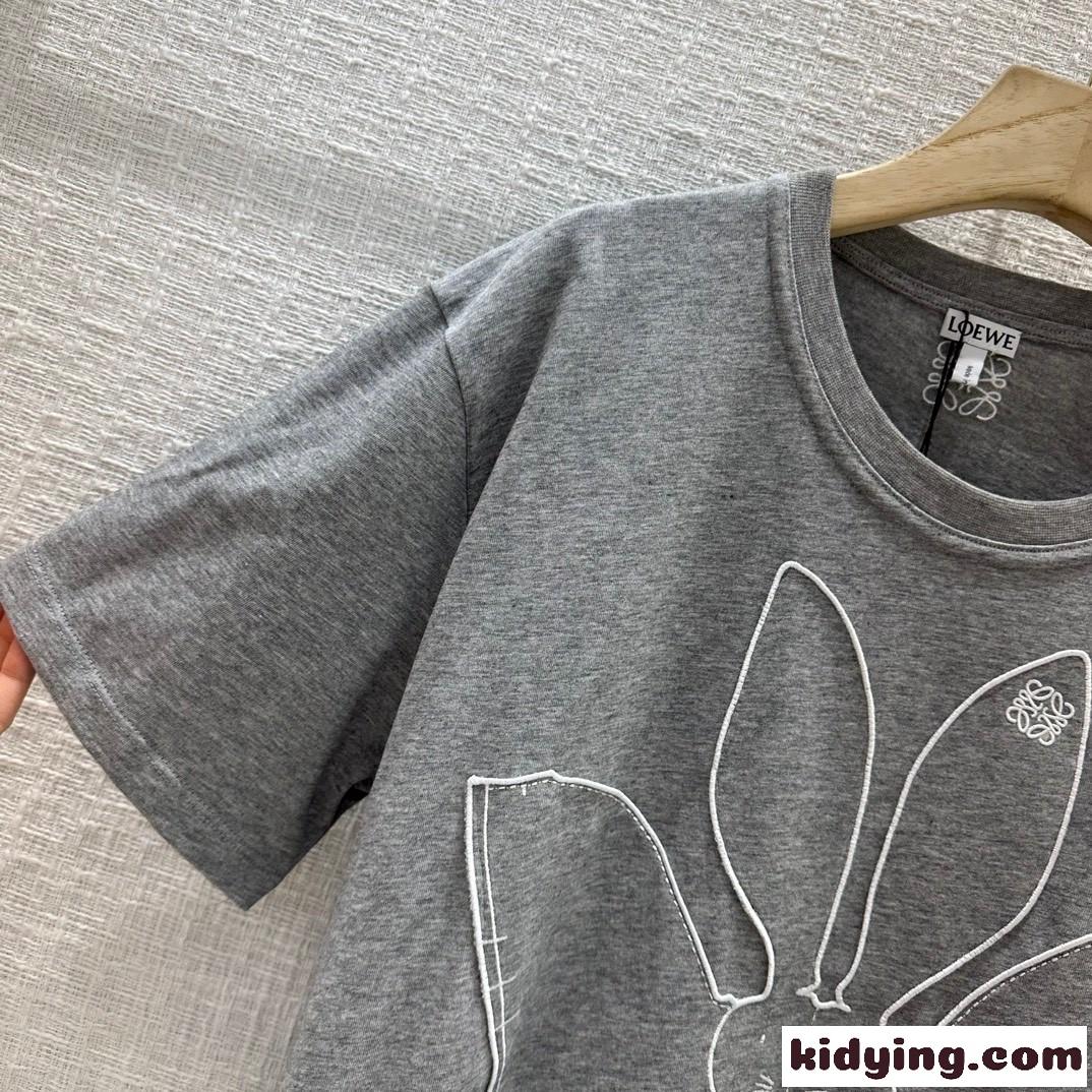 新作~可愛い バニー 半袖Tシャツ コットン ロエベ Tシャツ コピー ユニセックス グレー-2