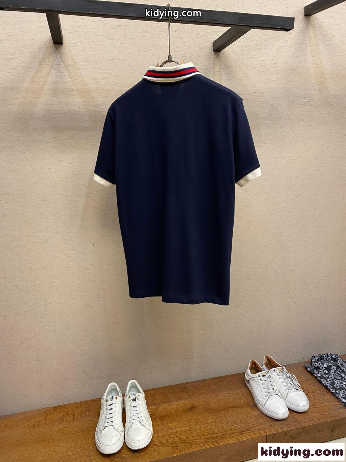 洗練された エレガント ポロシャツ グッチ 半袖Tシャツ コピー ネイビー-1