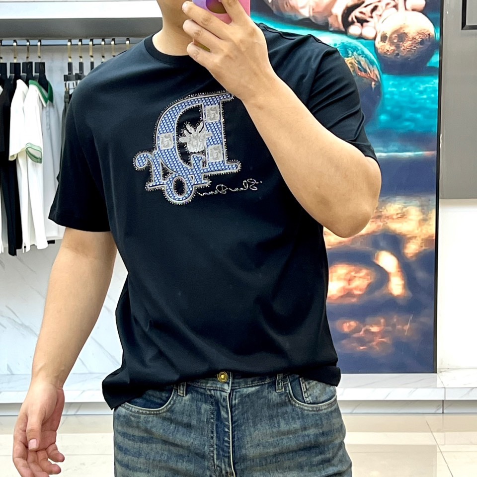 上品 カジュアル コットン ロゴTシャツ クリスチャン・ディオール Tシャツ 偽物 ブラック-2