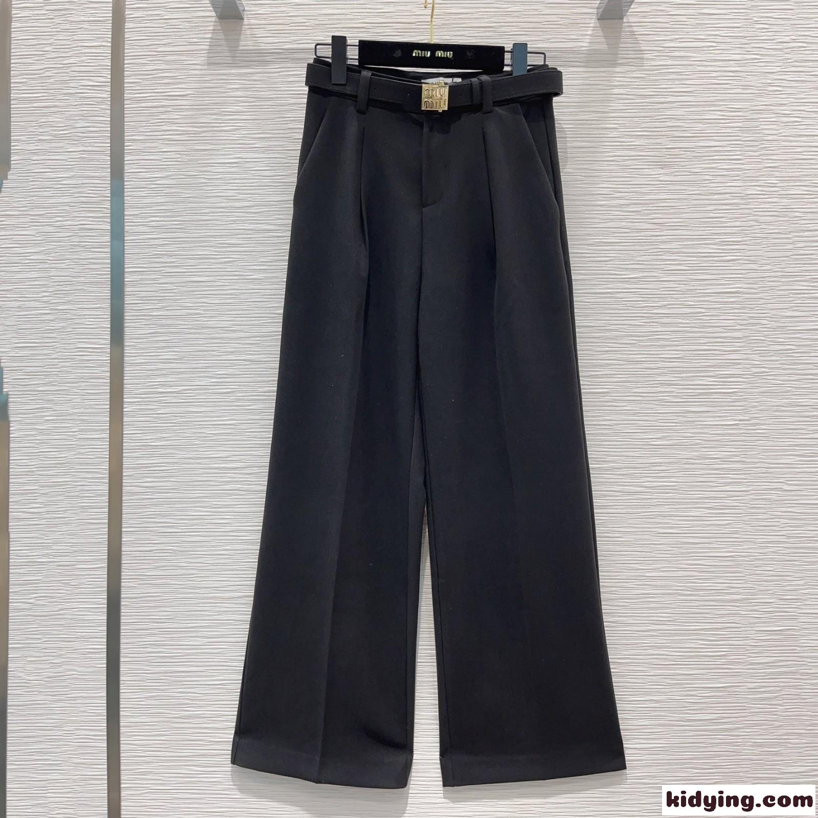 ミュウミュウ パンツ コピー レディース シンプル 高級感 ミッドライズ ワイドパンツ-2