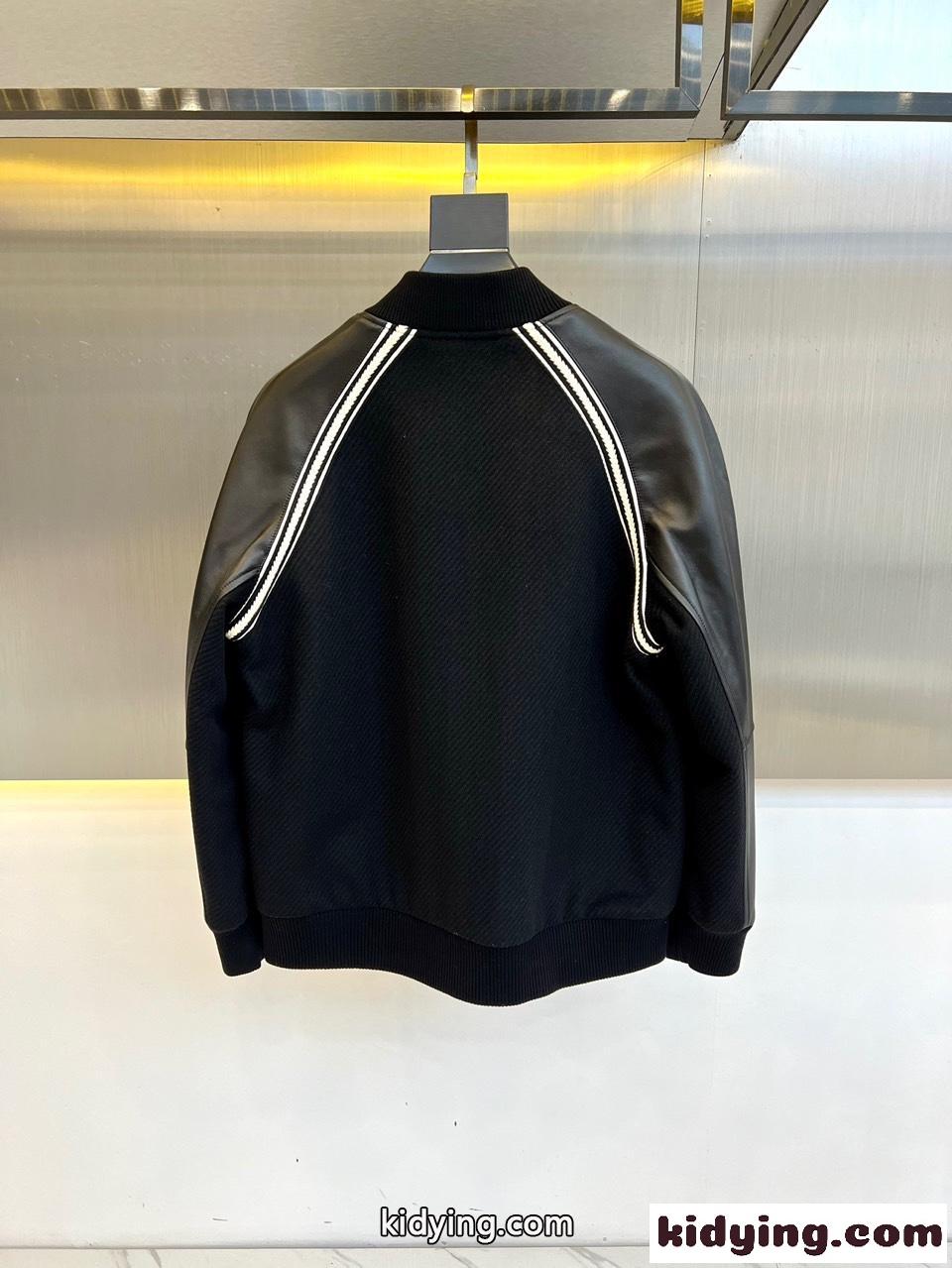 レザー 切り替え メンズ ブルゾン エルメス ジャケット コピー ブラック-5