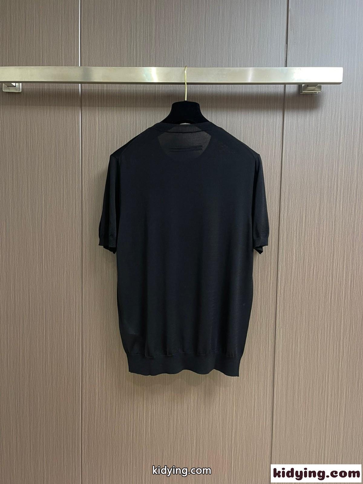 シンプル 快適 ニット 半袖Tシャツ エルメネジルド・ゼニア ニット コピー ブラック-0