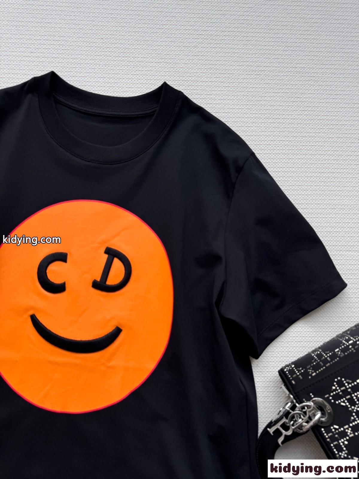 おしゃれ 可愛い 笑顏柄 クリスチャン・ディオール Tシャツ 偽物 コットン ブラック-3