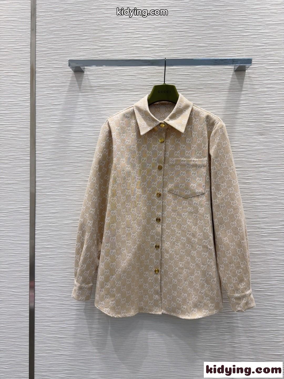 GGジャカード ロングスリーブシャツ グッチ シャツ 偽物 トップス ベージュ-0