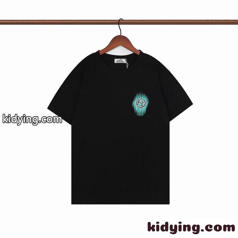 定番 カジュアル おしゃれ エルメス 半袖tシャツ コピー クルーネック 快適 春夏 トップス ホワイト ブラック-1