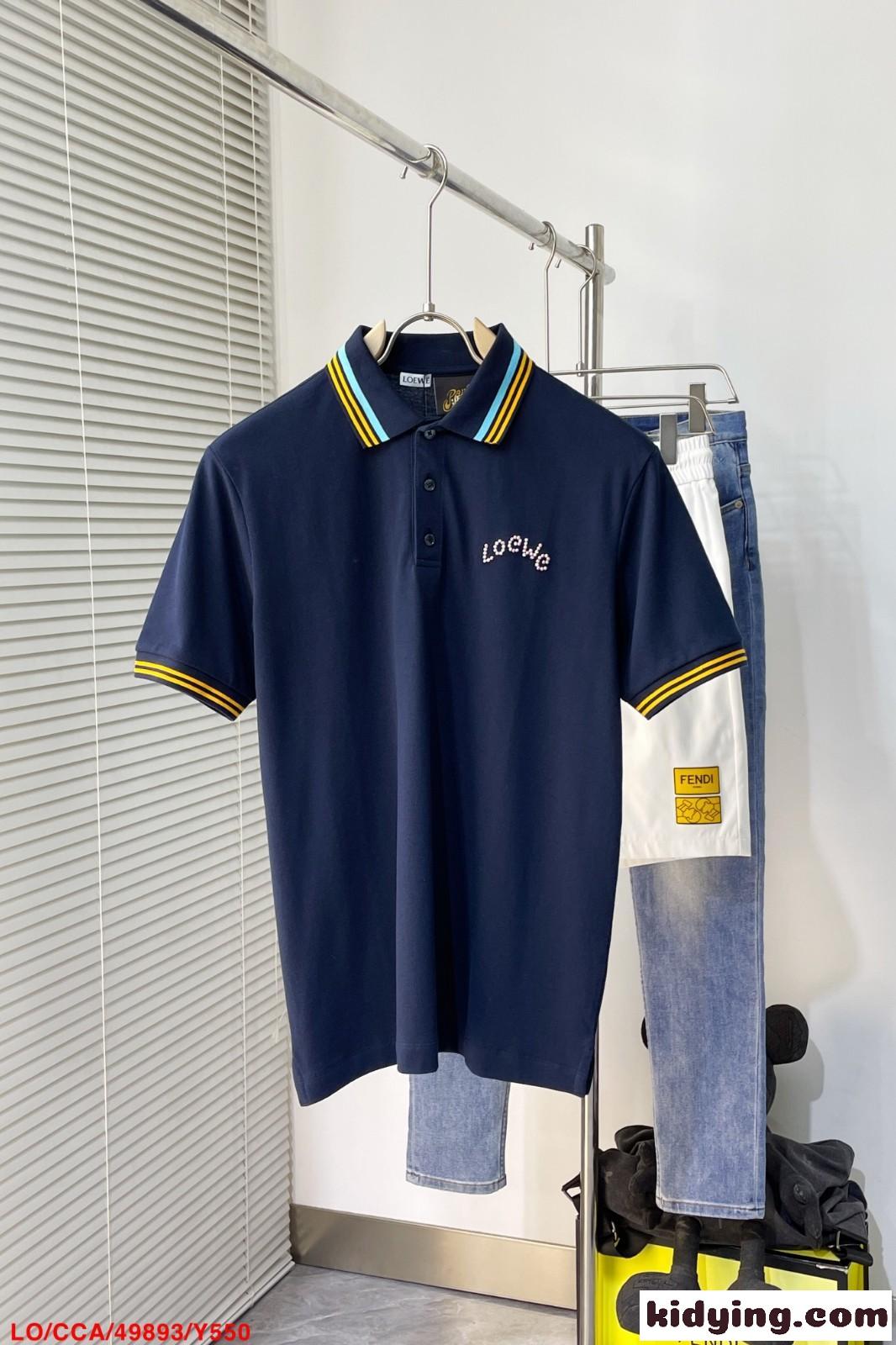 定番 人気 おしゃれ コットンピケ 半袖 ポロシャツ ロエベ Tシャツ コピー メンズ-0