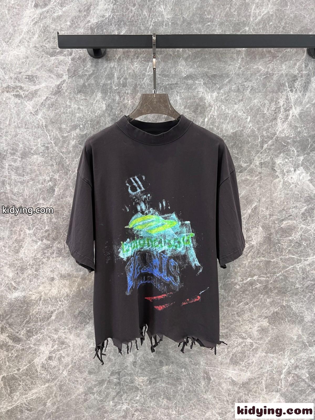 プリント入り コットン 半袖Tシャツ バレンシアガ Tシャツ コピー ユニセックス-1