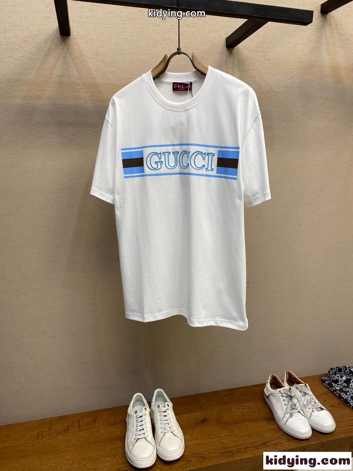 コットンジャージー プリント 半袖Tシャツ グッチ Tシャツ コピー クルーネック ホワイト-0