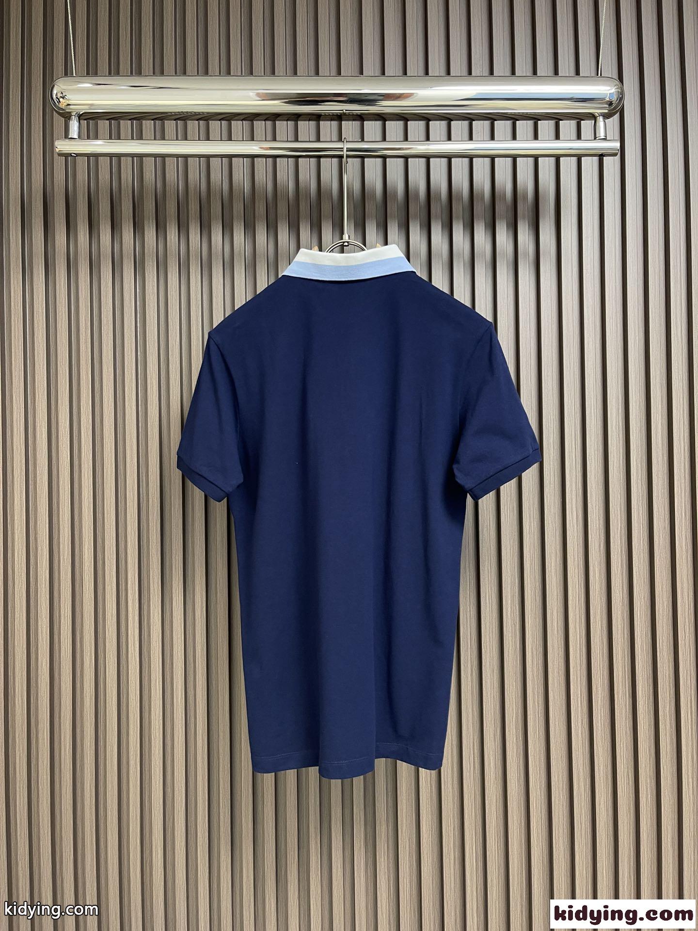 クラシック コットンピケ ポロシャツ バーバリー 半袖Tシャツ コピー ブルー-1