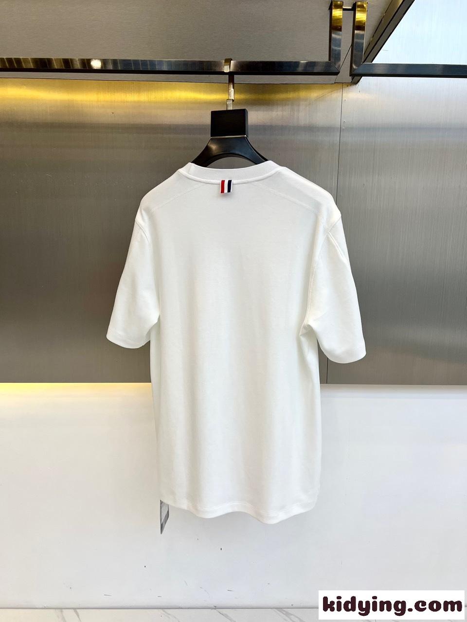カジュアル 人気 コットン 半袖Tシャツ トムブラウン Tシャツ スーパーコピー ホワイト-3