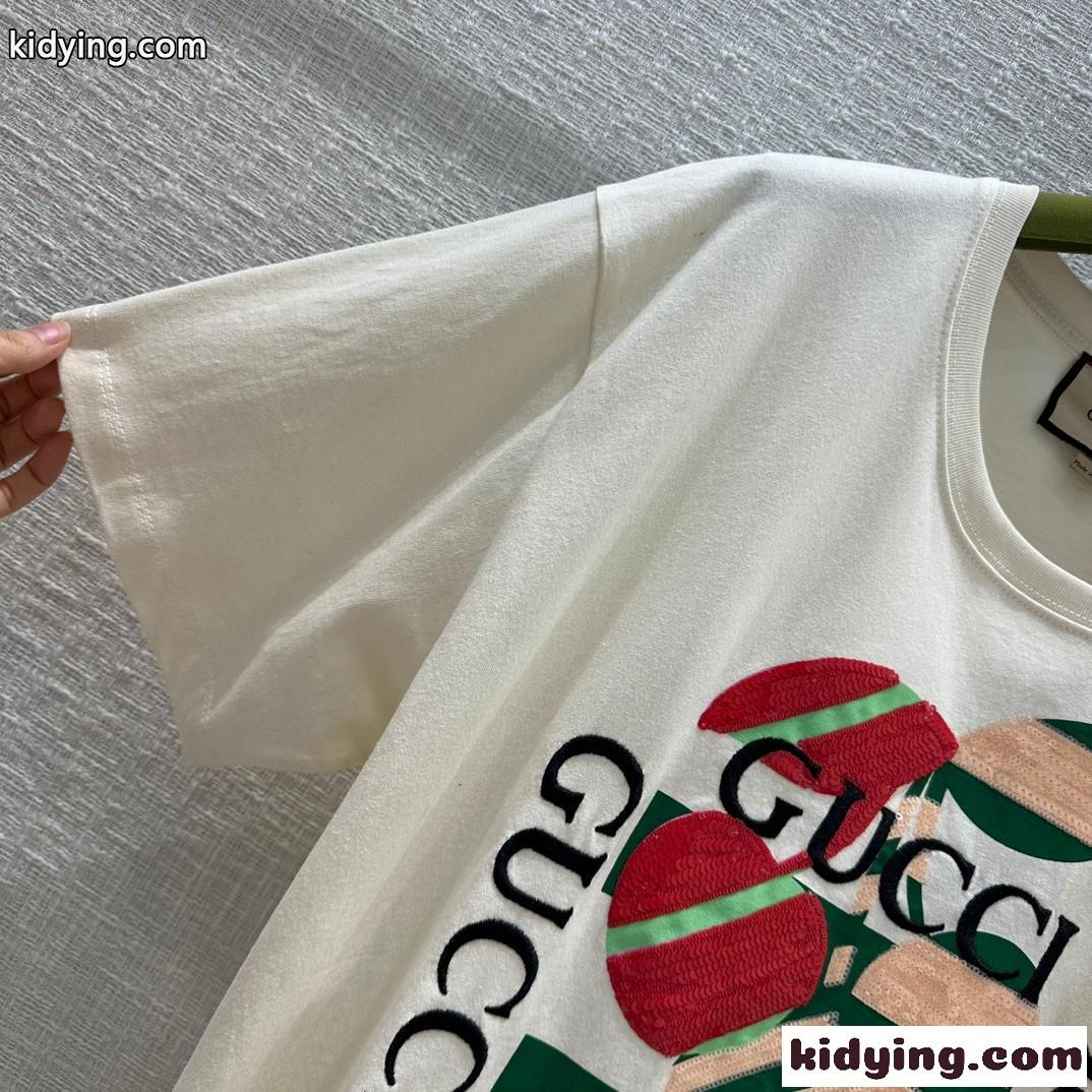 カジュアル オーバーサイズ スパンコール コットンTシャツ グッチ Tシャツ コピー 半袖-1