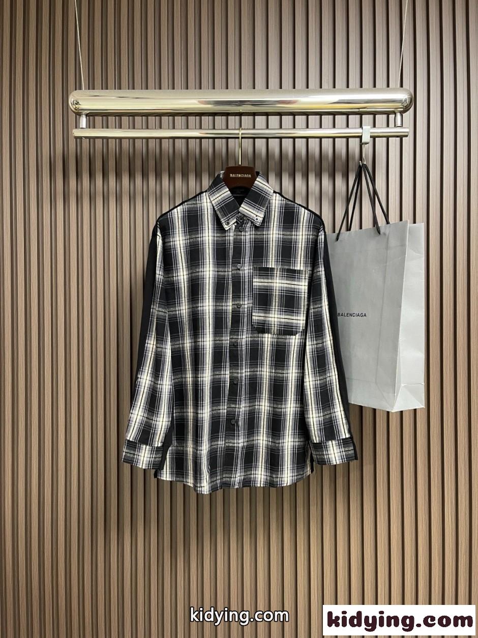 バックロゴ 切り替え チェックシャツ バレンシアガ シャツ 偽物-1