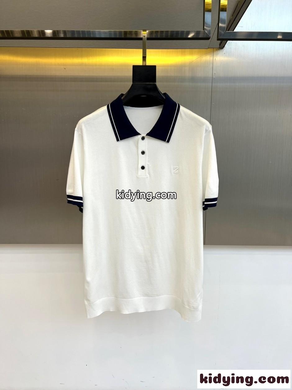 定番 カジュアル 配色 ポロシャツ エルメネジルド・ゼニア Tシャツ 偽物 ホワイト-0