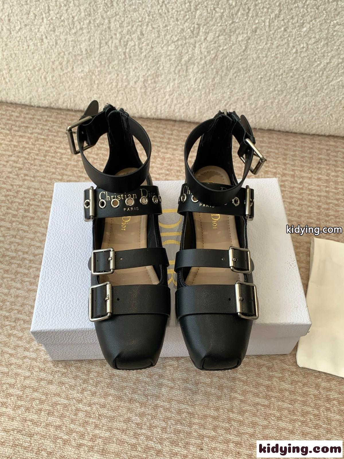 エレガント お洒落 Dior Punk バレリーナ スーパーコピー レザー ブラック-2