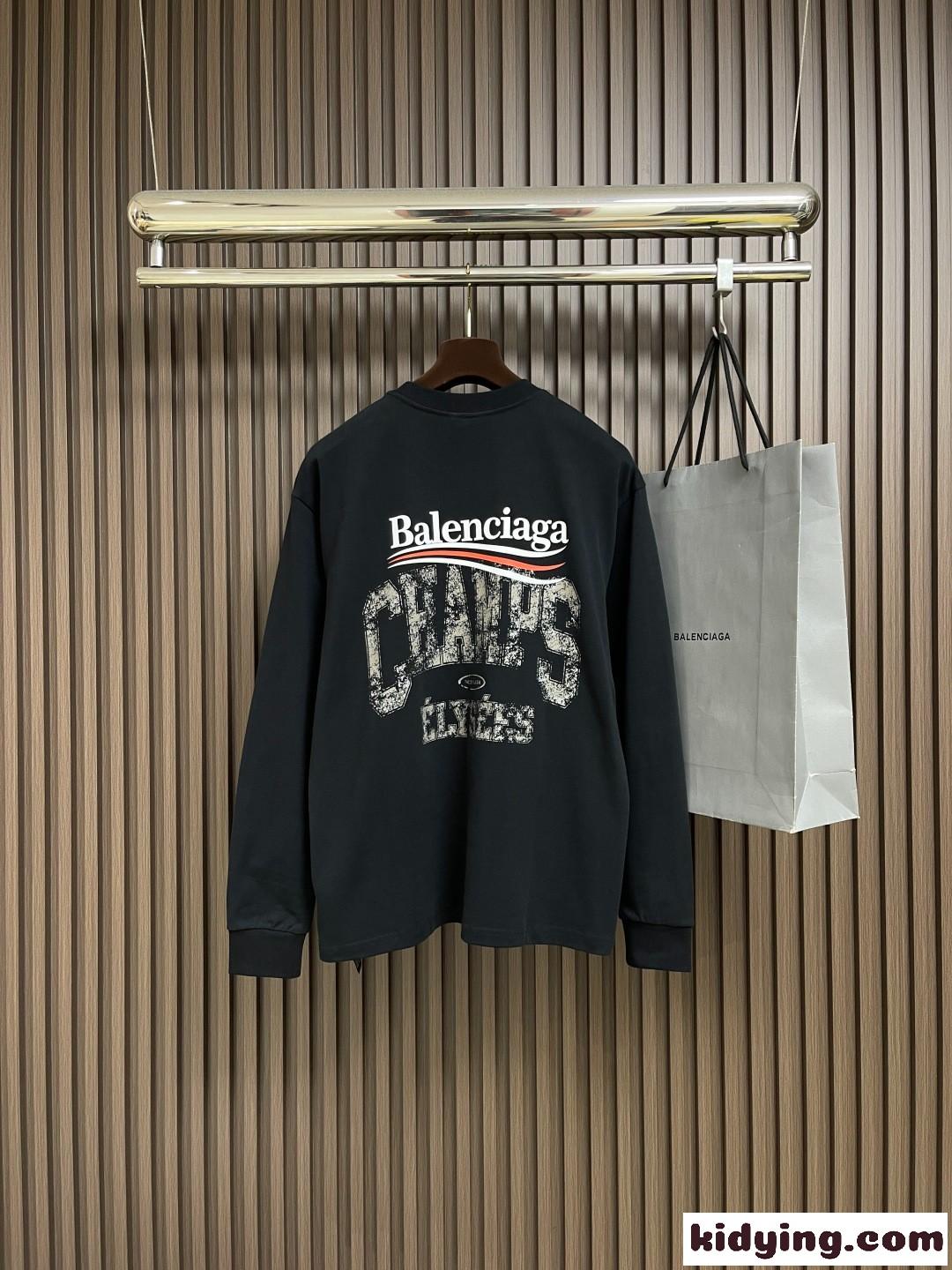 スタイリッシュ ロゴプリント 長袖Tシャツ バレンシアガ Tシャツ 偽物 コットン ブラック-1