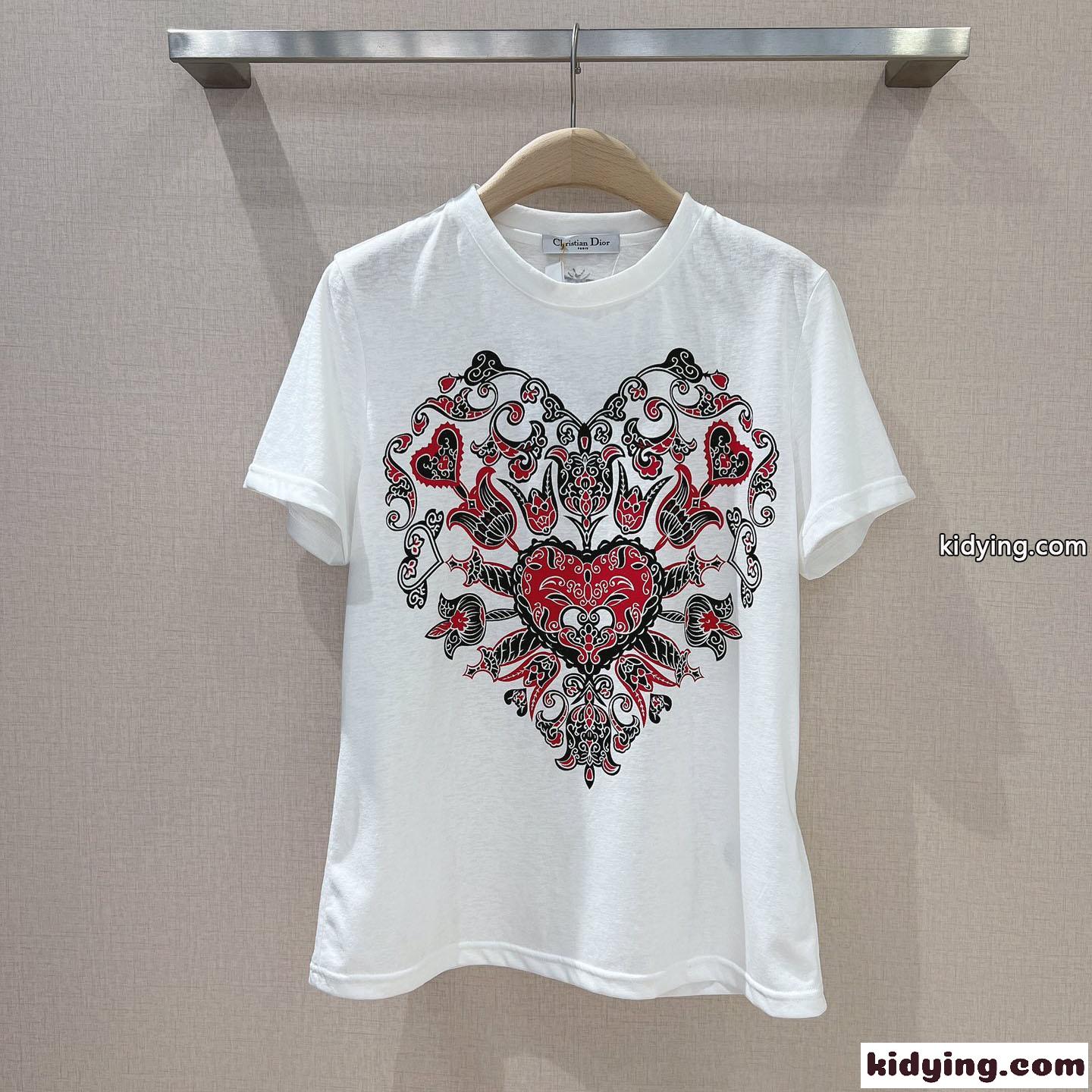 お洒落 プリント クルーネック クリスチャン・ディオール Tシャツ コピー 半袖 コットン-1