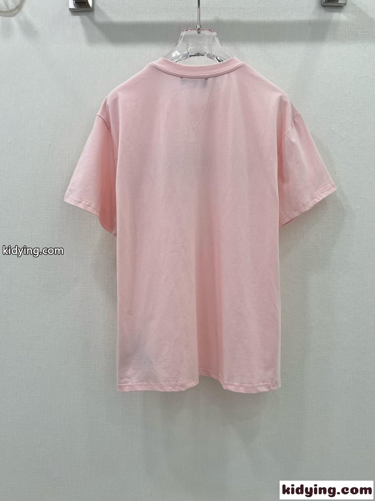 バルマン Tシャツ コピー ラインストーン ロゴ 半袖Tシャツ ピンク-3